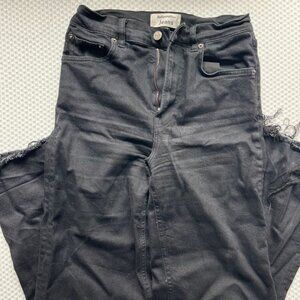 Reformation Black high waisted cigarette jeans with frayed hem detail